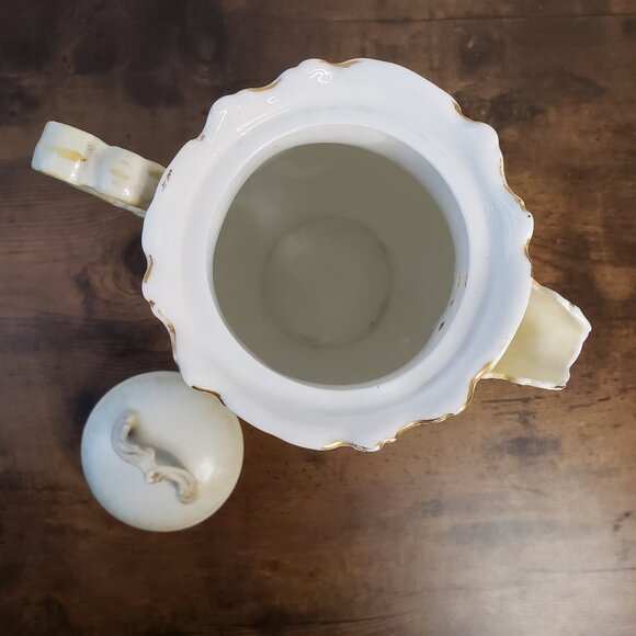 Antique Limoges France Cream Chocolate Pitcher Pot Handpainted Floral Botanical - Picture 8 of 12